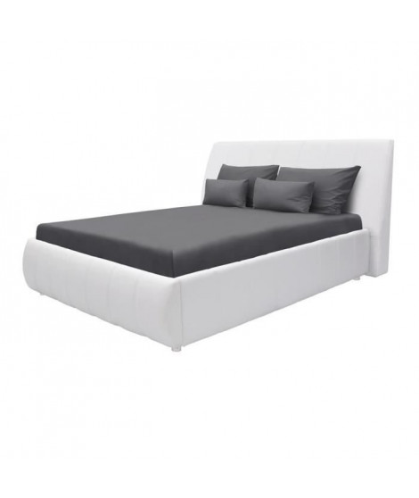 CLOUD Lit adulte - 160 x 200 cm + Coffre de rangement - Simili blanc -Sommier a lattes inclus