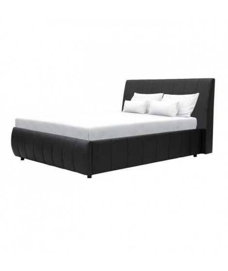 CLOUD Lit adulte 160x200 cm + Coffre de rangement - Simili noir - Sommier inclus