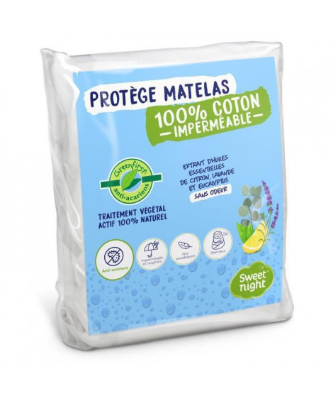 SWEET NIGHT Protege matelas imperméable anti-acariens traitement végétal Greenfirst - 140 x 190/200 cm - Blanc