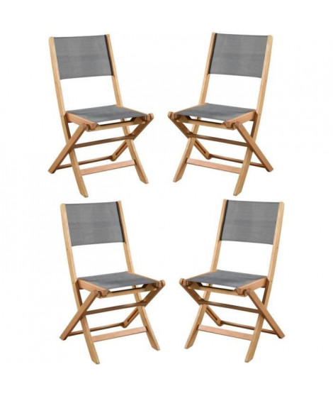 Lot de 4 chaises de jardin en bois d'acacia FSC et assise textilene - 50 x 57 x 90 cm - Gris