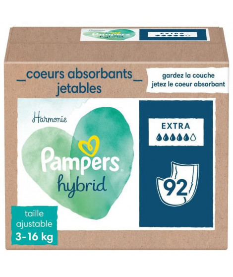 PAMPERS Hybrid Couches lavables Coeurs absorbants Jetables x92