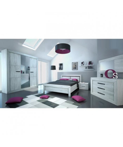 NEVA Lit adulte avec LED contemporain décor gris clair - l 160 x L 200 cm