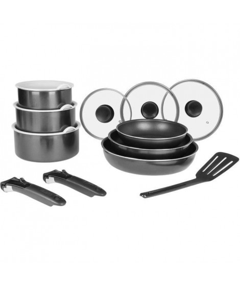 SITRAM 714946 - Batterie de cuisine 15 pieces - Gamme Sitramovible - Black Pepper - Tous feux dont induction