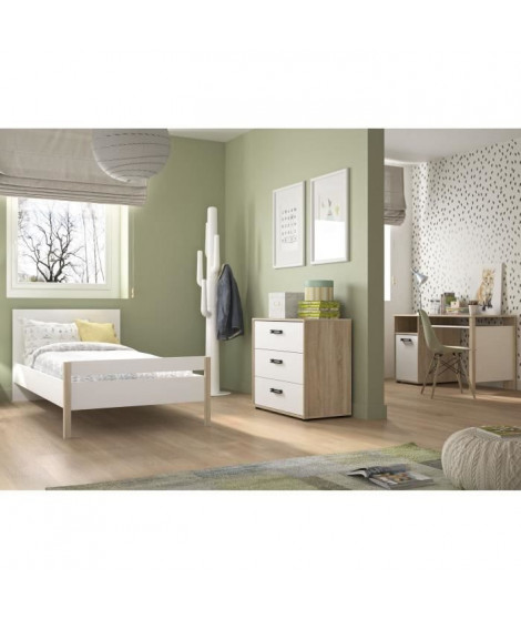 Meuble de chambre -Blanc - Camille - Lit 90x190 + Commode 3 tiroirs + Bureau 1 porte