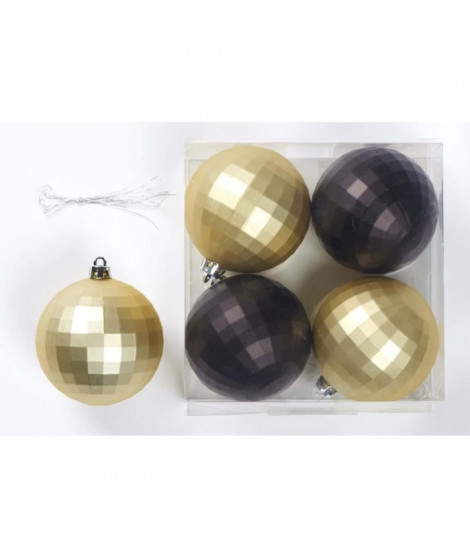 Set de 4 boules déco de Noël - Ø 8 cm - Or et noir