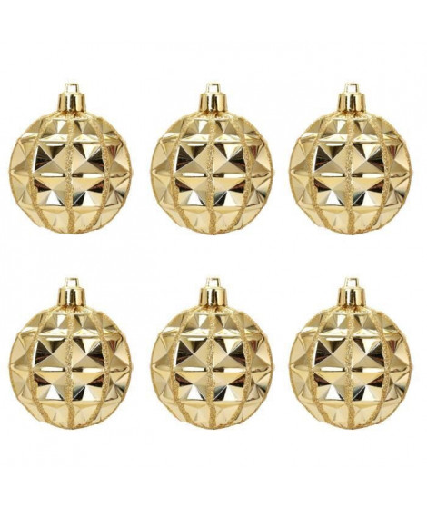 Lot de 6 Boules de Noël géométrique Doré 7 cm