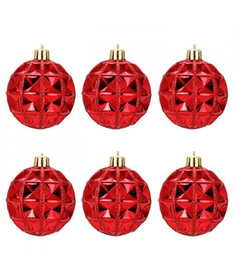 Lot de 6 Boules de Noël géométrique Rouge 7 cm
