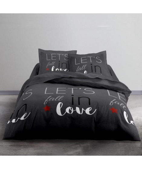 TODAY Parure de lit Coton 2 personnes - 200x200 cm - Imprimé Gris Love