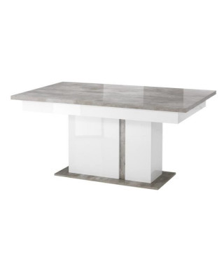 Table extensible laqué blanc finition béton - Rectangulaire - SANTANA - L 160/20