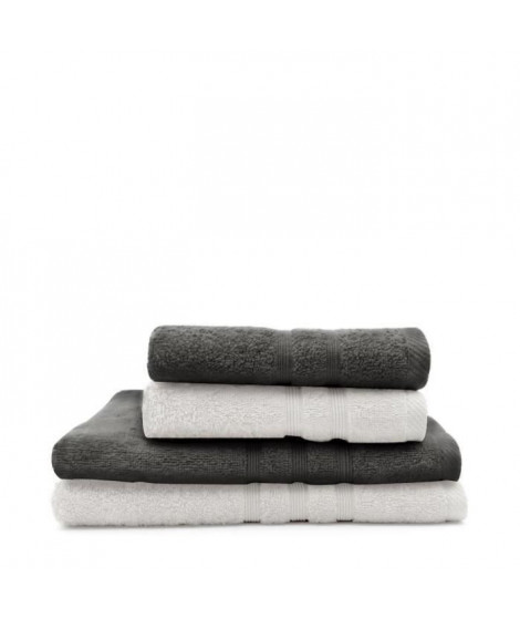 TODAY Lot de 2 serviettes de bain 30x50 cm + 2 draps de bain couleur Fusain et Craie 100% Coton