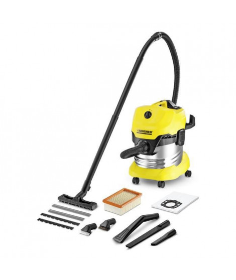 Aspirateur eau et poussiere KARCHER WD4 Premium - Cuve Inox - 20L (Livré avec brosses et suceurs spéciaux)