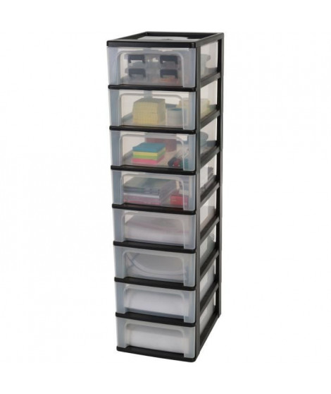 IRIS OHYAMA Tour de rangement - Organiseur - 8 tiroirs de 7 L - Format A4 - Transparent - L26 x P35,5 x H96,5 cm - Noir