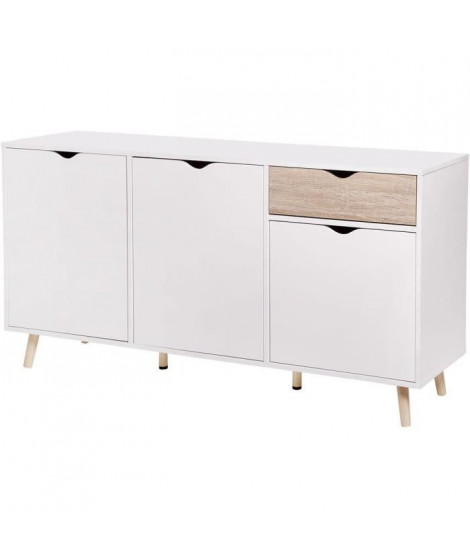 Buffet - Aspect bois - Style scandinave - 3 portes - ILDA - L 150 x P 40 x H 75 cm