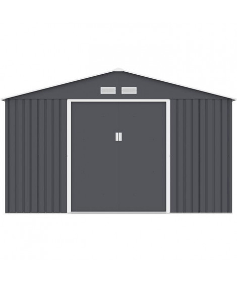 Abri de jardin en métal 10,78 m2 - Kit d'ancrage inclus - Gris anthracite