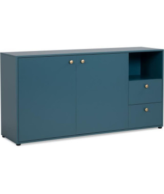 Buffet 2 portes + 2 tiroirs et niche ouverte - Bleu Pétrole - 150 x 45 x75 cm - Pop Color
