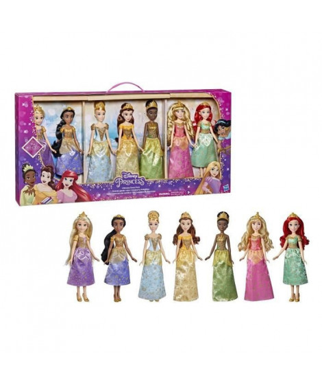 DISNEY PRINCESSES - Collection dorée - Pack de 7 poupées mannequin - Jouet de princesses ultime pour enfant, des 3 ans