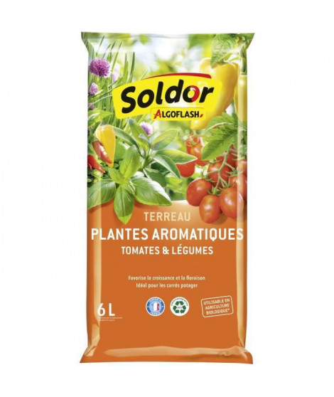 ALGOFLASH - Terreau Plantes Aromatiques, Tomates et Légumes en pot 6 L