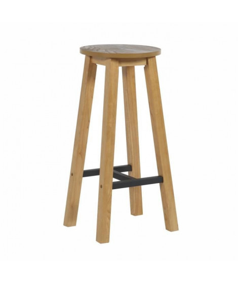 MALTE Tabouret de bar placage chene avec piétement en hévéa massif et fer - L 33 x P 33 x H 75 cm