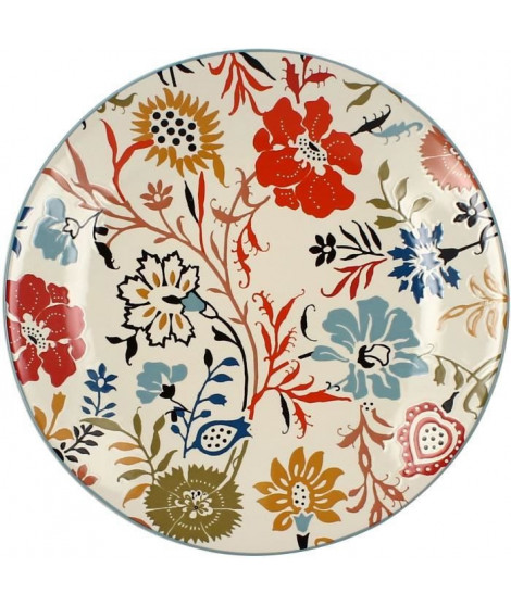 NOVASTYL - Jaipur - Lot de 6 Assiettes plates - Ø27 cm - Gres - Décors floral en relief