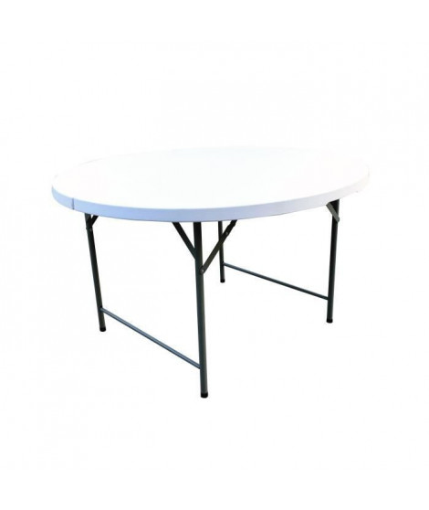 Table ronde de jardin pliable pour réception - Structure acier et plateau en Polyéthylene PEHD - Ø122 x H.74 cm - Blanc