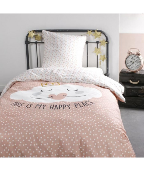 Parure de lit Kids Happy - 1 personne - 140 x 200 cm - 100% coton - Rose Motif Enfant - TODAY