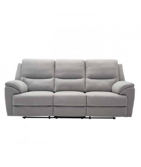 Canapé 3 places dont 2 places relax manuels - Tissu Gris - Contemporain - L 228 x P 98 x H 103 cm - LAWRENCE