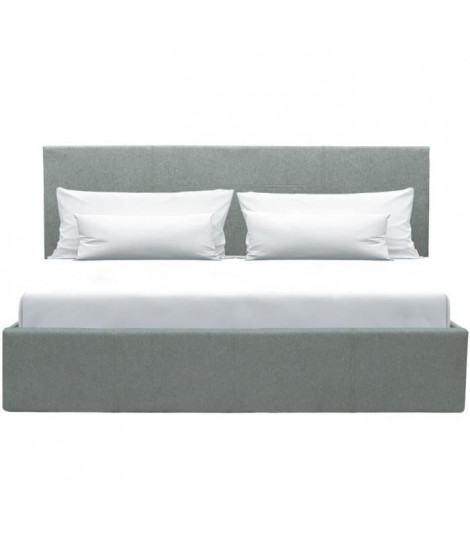 Lit coffre adulte MARTIN - Couchage 160x200 cm - Gris clair - Sommier a lattes - L 209 x P 166 x H 99 cm