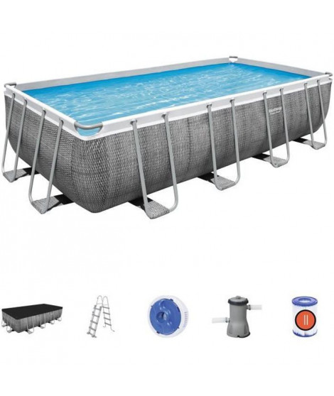 Kit Piscine hors sol tubulaire BESTWAY Power Steel- 488 x 244 x 122 cm - Rectangulaire (Avec échelle, bâche, épurateur a car…