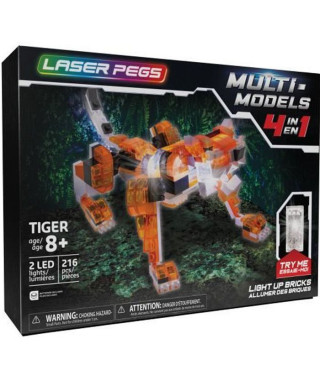 Laser Pegs, Tigre rouge - 4 en 1 - 216 pcs, Construction, brique lumineuse, Jouet pour enfants des 8 ans, LAU04