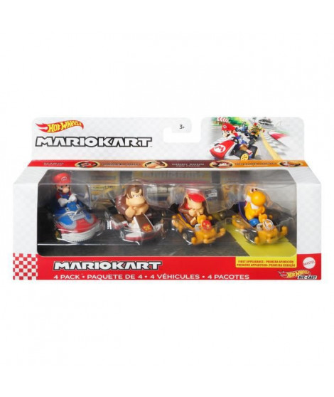 Hot Wheels - Mario Kart  - Pack De 4 Vehicules Mario Kart - Mini-Véhicules