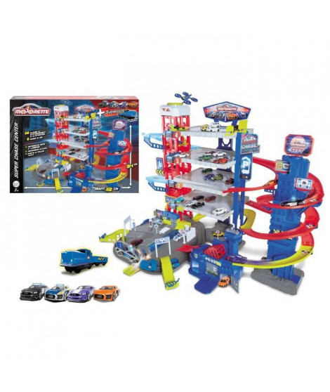 MAJORETTE - Super Chase Center - Garage pour voitures miniatures + 4 voitures + 1 train - 112 x70 x 84 cm