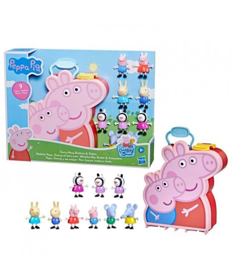 Peppa Pig Peppa's Adventures Mallette Peppa, George et leurs amis, jouet préscolaire, 9 figurines avec les soeurs Zebra