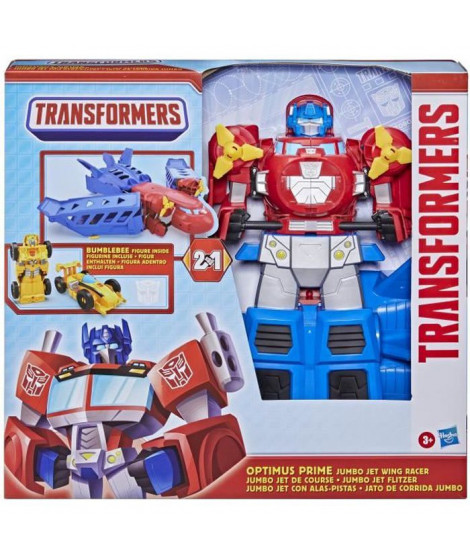 TRANSFORMERS - Optimus Prime Jumbo Jet avec Figurine Bumblebee voiture de course de 11 cm - des 3 ans - 38 cm