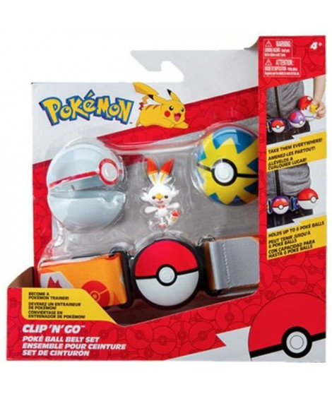 Ceinture Clip 'N' Go BANDAI - Pokémon - 1 ceinture, 1 Quick Ball, 1 Premier Ball et 1 figurine 5 cm Flambino