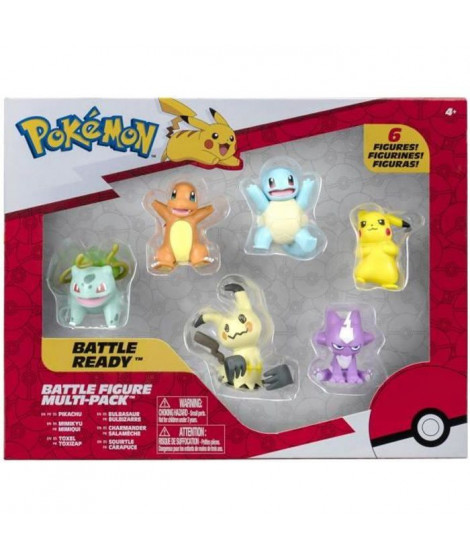 Pack de 6 figurines BANDAI - Pokémon - Pikachu, Carapuce, Salameche, Bulbizare, Mimiqui,Toxizap - JW2684