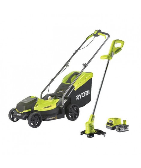 RYOBI Pack ONE+ tondeuse + coupe-bordures 18V sans fil RLM1833BLT1825M : tondeuse RLM18X33B40 et coupe-bordures OLT1825M OFFERT