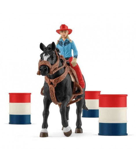 SCHLEICH - Cowgirl et Tonneaux de Racing - 42576 - Gamme Farm World