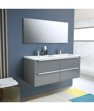 ZOOM meuble de salle de bain double vasque avec miroir L 120cm - 4 tiroirs a fermeture ralenties - Gris anthracite laqué bril…