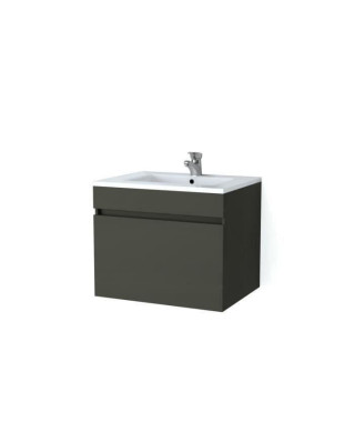 LANA Ensemble de meubles de salle de bain : vasque + miroir + meuble sous-vasque 60 cm - Gris mat