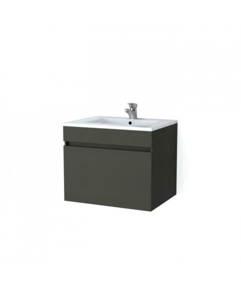 LANA Ensemble de meubles de salle de bain : vasque + miroir + meuble sous-vasque 60 cm - Gris mat