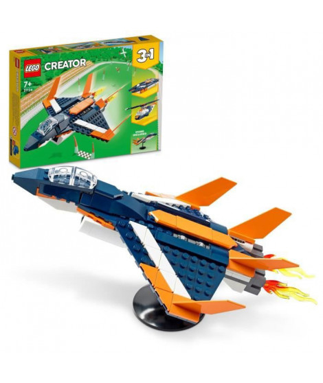 LEGO Creator 31126 L'Avion Supersonique, Jouet 3 en 1 Hélicoptere Bateau Avion