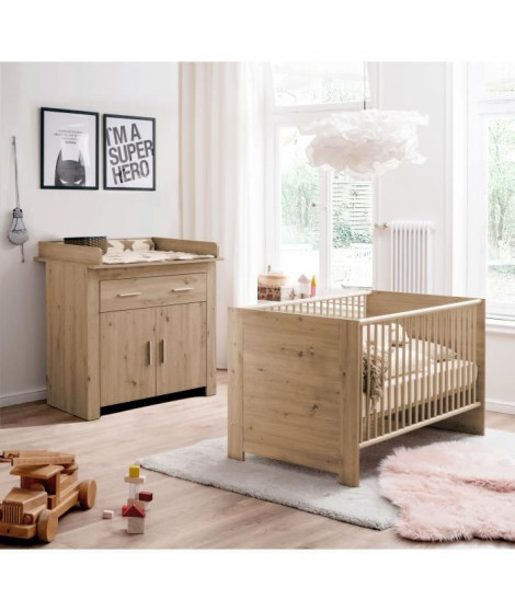 Chambre bébé Duo : Lit 70 x 140 cm + Commode a langer AHOI - Chene - TREND TEAM