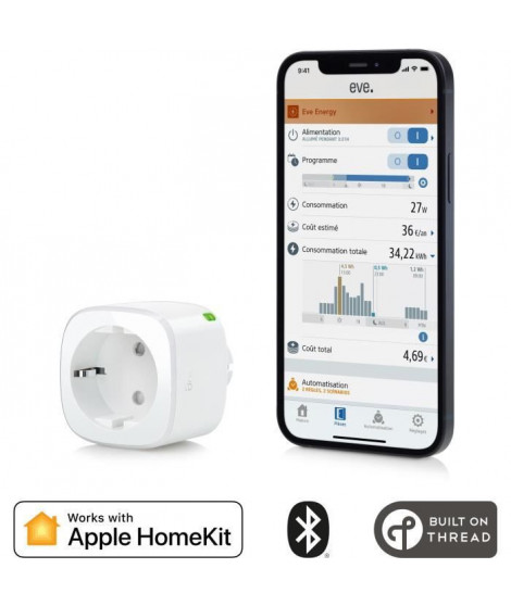 Prise intelligente EVE ENERGY - Compteur de consommation - Programmes intégrés - Technologie Apple HomeKit Bluetooth Thread