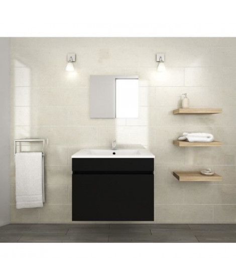 LANA Ensemble de meubles de salle de bain : vasque + miroir + meuble sous-vasque 60 cm - Noir mat