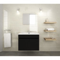 LANA Ensemble de meubles de salle de bain : vasque + miroir + meuble sous-vasque 60 cm - Noir mat