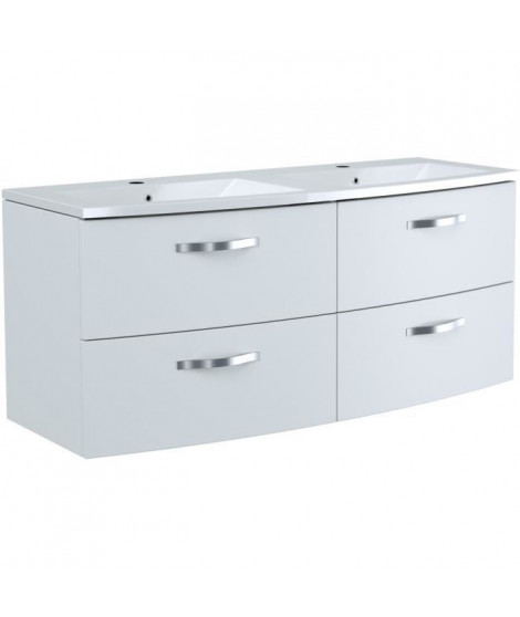 Ensemble Meuble de salle de bain 4 tiroirs + Vasque - Blanc - L 120 x P 46 x H 14 cm - BENT