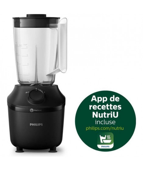 PHILIPS Blender Daily HR2041/41, 450W, 4 lames ProBlend 4, Bol plastique de 1,9L, Gourde, 1 vitesse + pulse, Noir