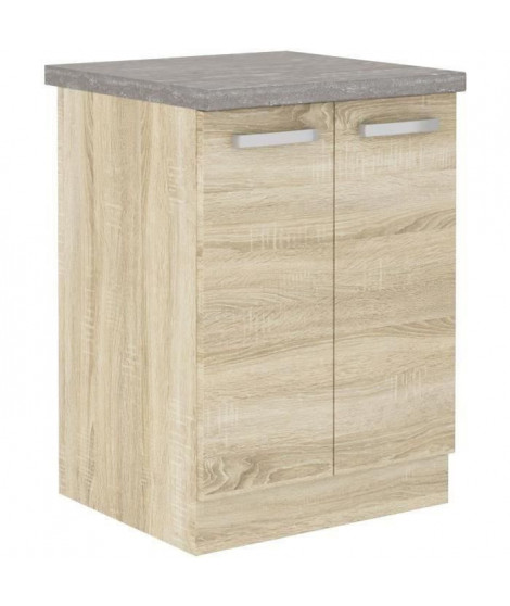 Meuble bas 2 portes battantes - Décor chene sonoma - L 60 x P 51,6 x H 85 cm - LASSEN