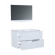 SMILE Salle de bain simple vasque avec miroir L 80 cm - 2 tiroirs a fermeture ralenties - Blanc laqué