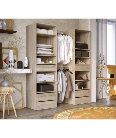 COMBI Kit dressing 2 colonnes 180 cm + 2 barres de penderie - Décor chene clair